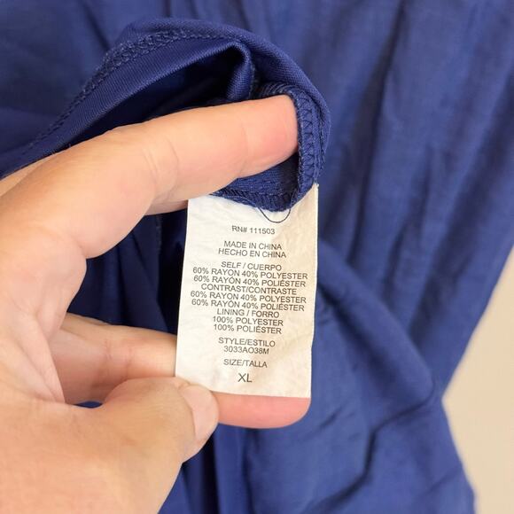 Luxology Maxi Dress Womens XL Blue Geometric Embroidered Boho Sleeveless Cottage - Picture 8 of 9